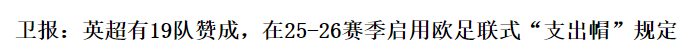 二次扣分，英超乱了，启动支出帽新规定，19队支持，波及6豪门